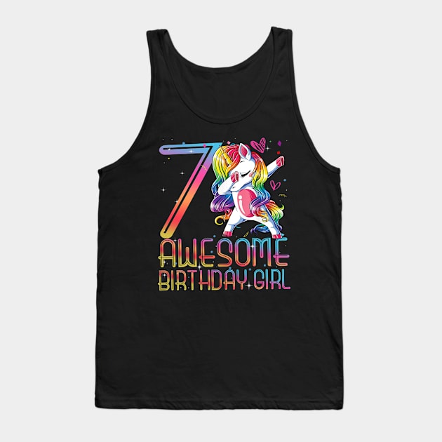 7th Birthday Girl 7 Years Old Awesome Unicorn Dabbing Bday Tank Top by The Design Catalyst